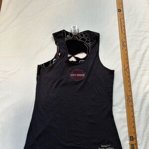 Harley-Davidson Gray, Blk Pink Embroidered Top with cut out details in the back